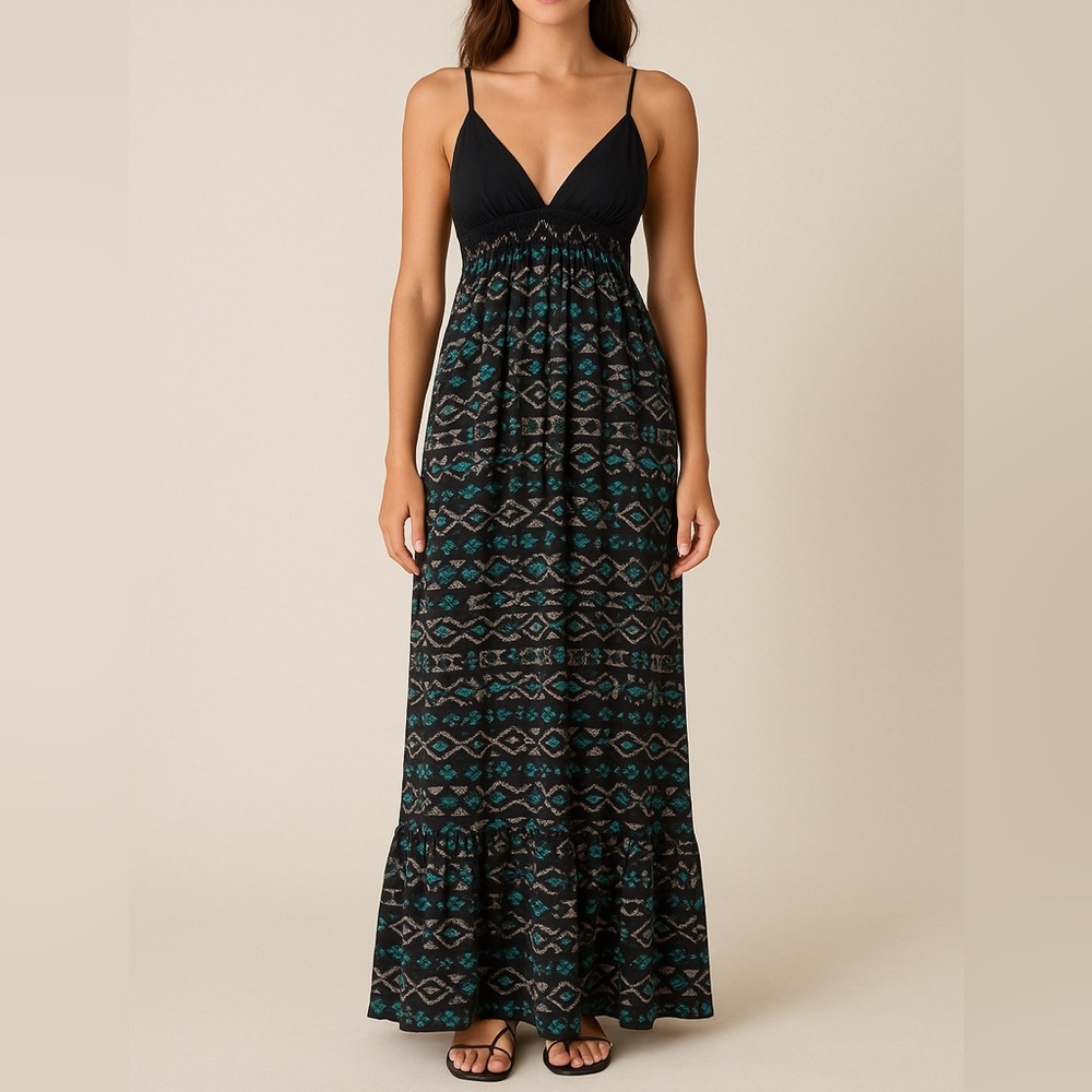Kismet Black and Green Resort Maxi Dress